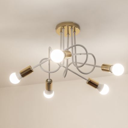 Lámpara de techo adosada OXFORD 5xE27/15W/230V dorada/blanca