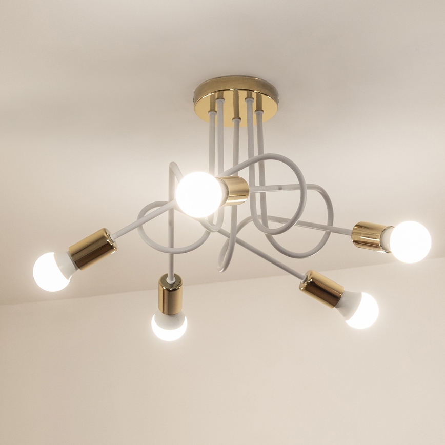 Lámpara de techo adosada OXFORD 5xE27/15W/230V dorada/blanca