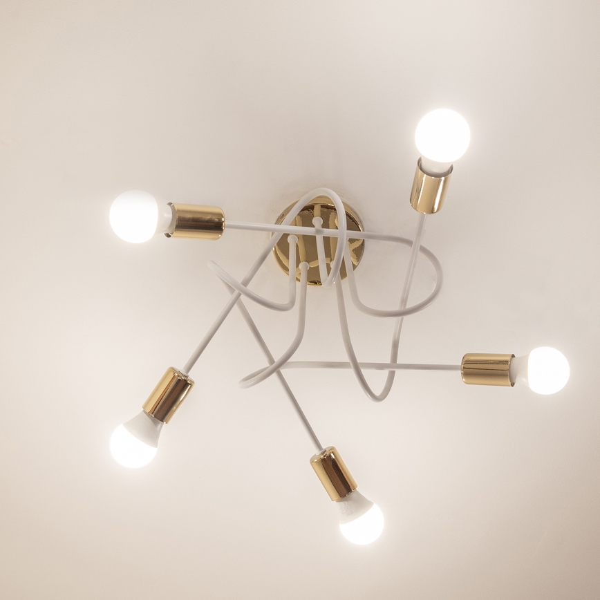 Lámpara de techo adosada OXFORD 5xE27/15W/230V dorada/blanca