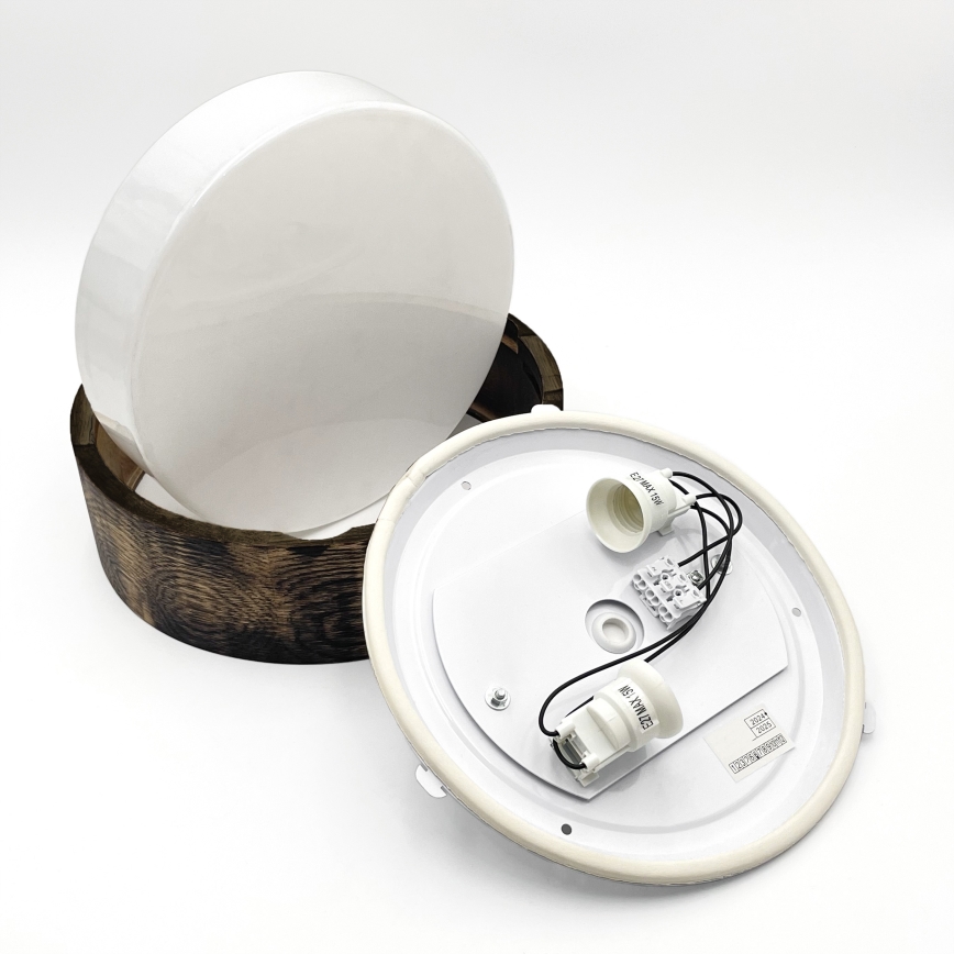 Lámpara de techo para baño OAK SMOKY 2xE27/15W/230V IP54 Ø 27,5 cm roble/marrón