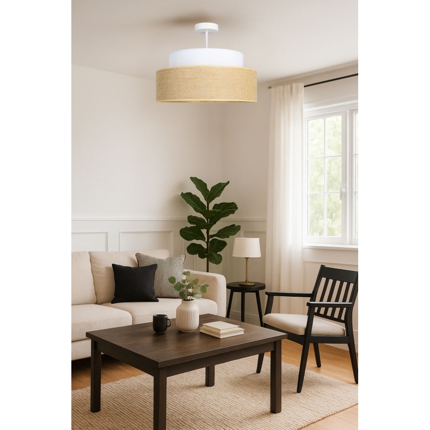 Lámpara de techo BOHO 1xE27/60W/230V diá. 40 cm blanco/beige