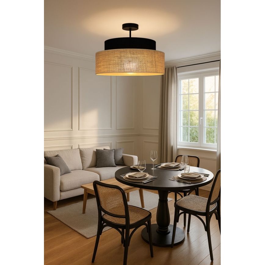 Lámpara de techo BOHO 1xE27/60W/230V diá. 40 cm negro/beige