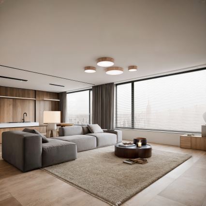 Lámpara de techo CLEO 6xE27/24W/230V Ø 80 cm roble