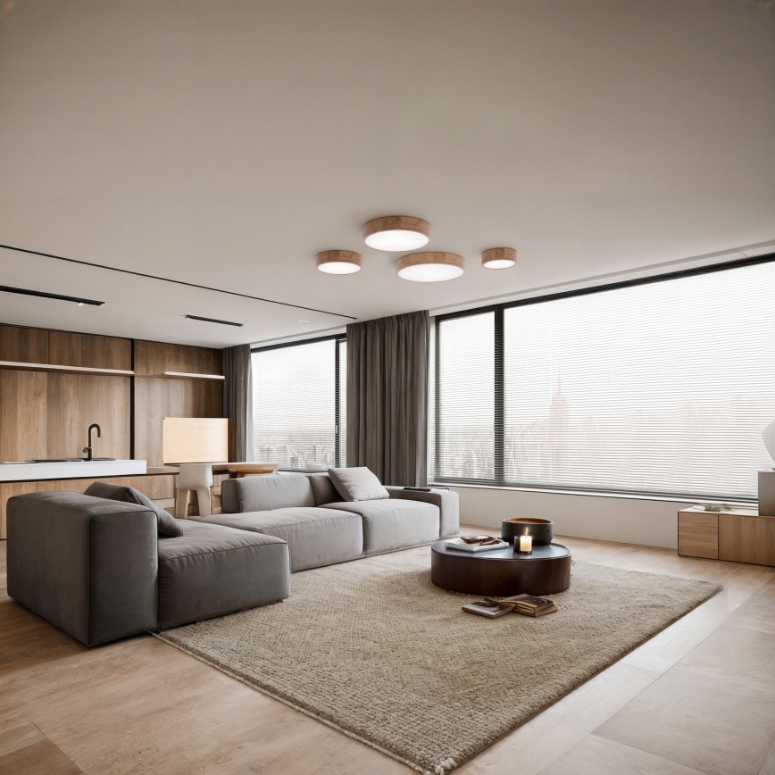 Lámpara de techo CLEO 6xE27/24W/230V Ø 80 cm roble