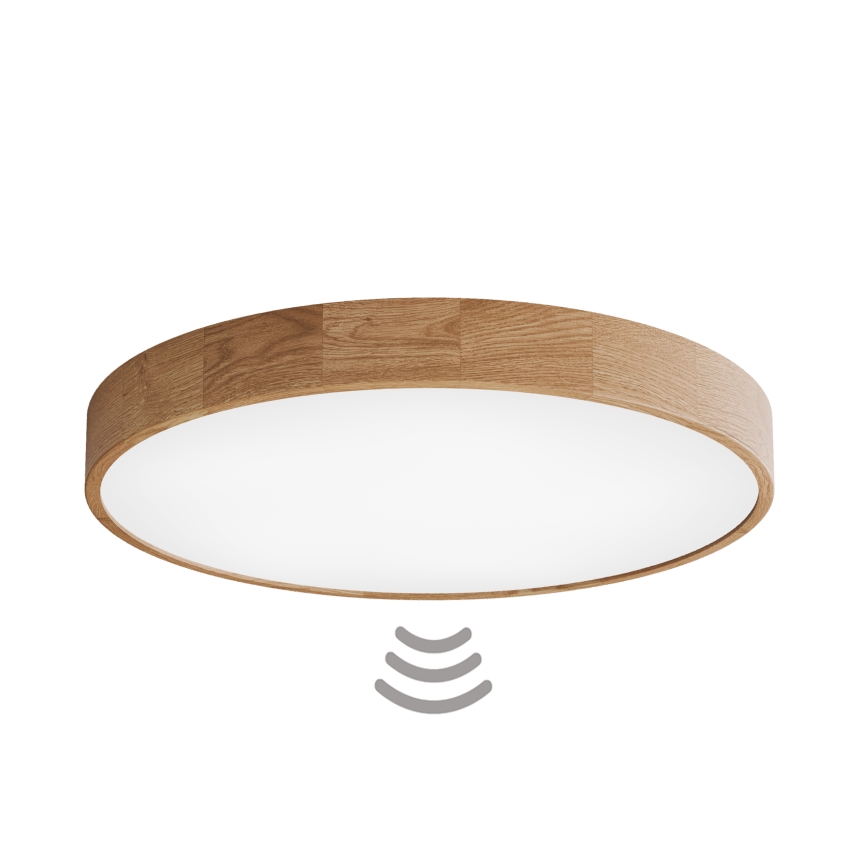 Lámpara de techo CLEO con sensor, 6x E27/24W/230V, diámetro 80 cm, acabado en roble