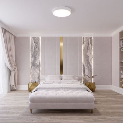 Lámpara de techo CLEO con detector de movimiento y detector crepuscular 2xE27/24W/230V, diámetro 30 cm, blanca