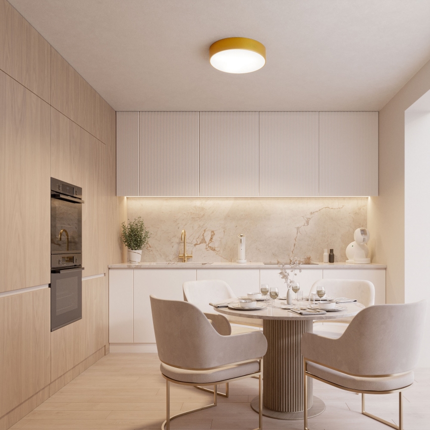 Lámpara de techo CLEO con sensor de movimiento y de crepúsculo, 1xE27/40W/230V, Ø 20 cm, dorada