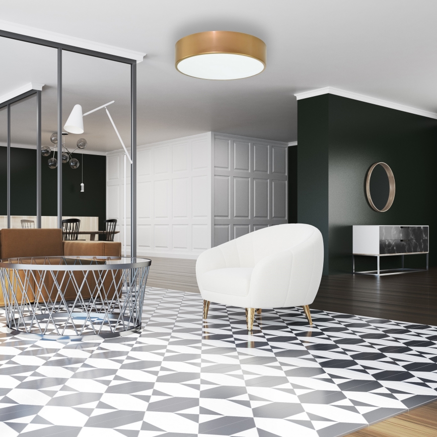 Lámpara de techo CLEO con sensor de movimiento y de crepúsculo 2xE27/24W/230V Ø 30 cm color dorado