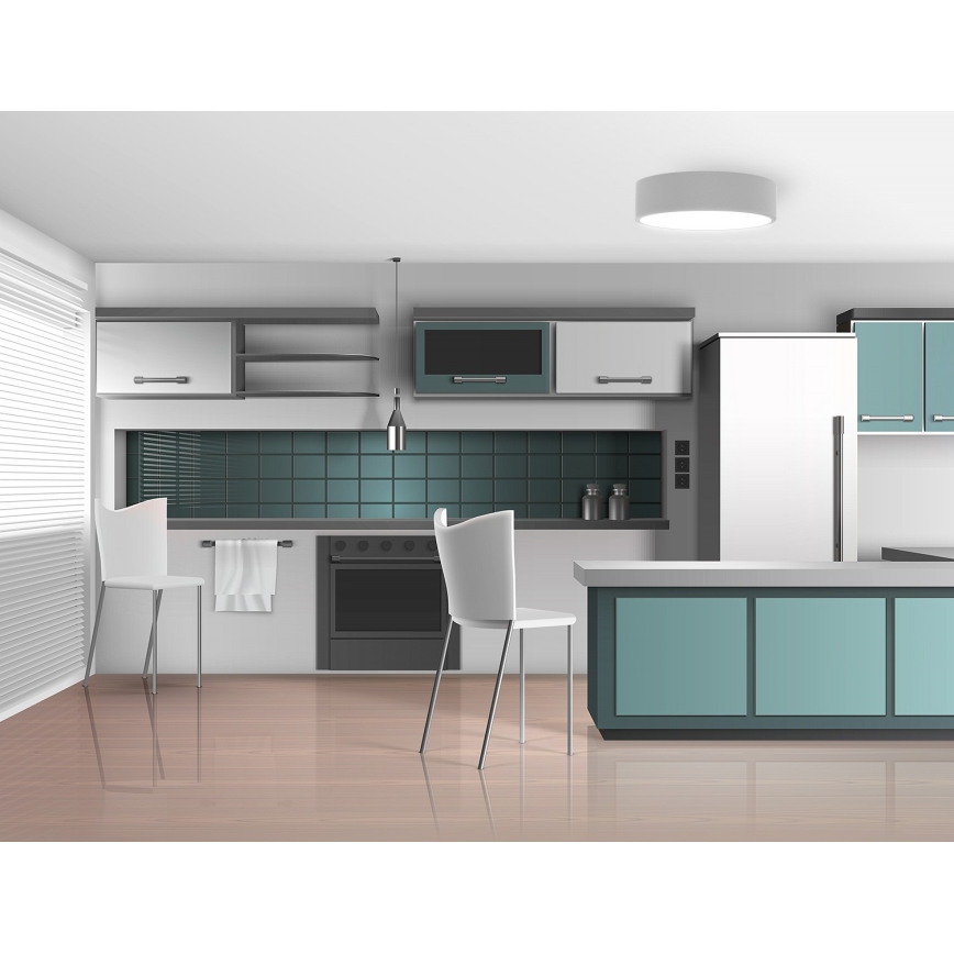 Lámpara de techo CLEO con sensor de movimiento y crepúsculo 3xE27/24W/230V, diámetro 40 cm, gris