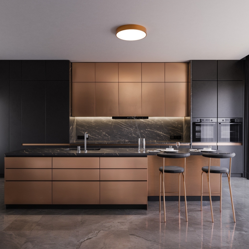 Lámpara de techo CLEO con sensor de movimiento y crepuscular, 4xE27/24W/230V, diámetro 50 cm, acabado cobre