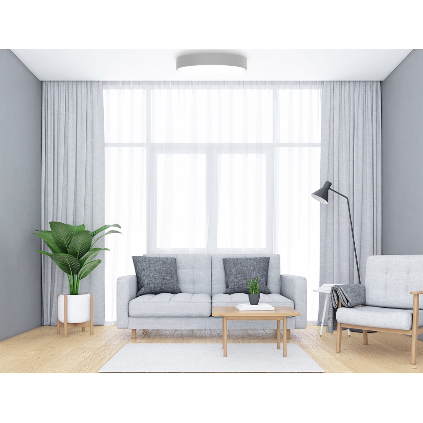 Lámpara de techo CLEO 5xE27/24W/230V Ø 60 cm con sensor de movimiento y de crepúsculo, gris