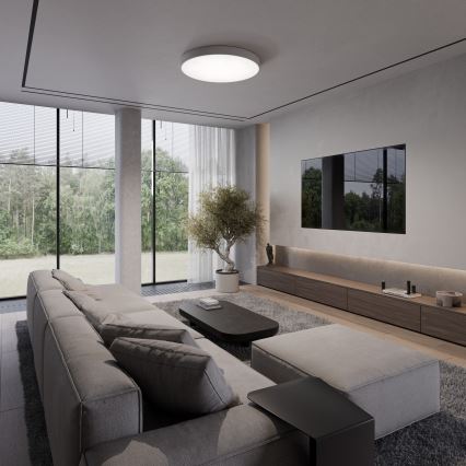 Lámpara de techo CLEO 5xE27/24W/230V Ø 60 cm con sensor de movimiento y de crepúsculo, gris