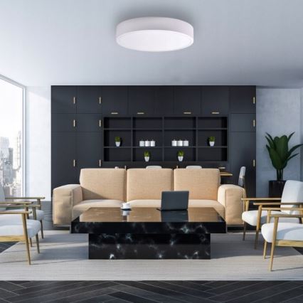 Lámpara de techo CLEO con sensor de movimiento y sensor crepuscular 6xE27/24W/230V diámetro 80 cm blanca