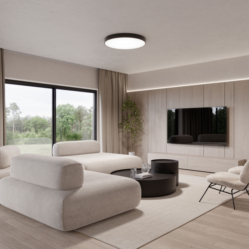 Lámpara de techo CLEO con sensor de movimiento y de crepúsculo 6xE27/24W/230V Ø 80 cm negra