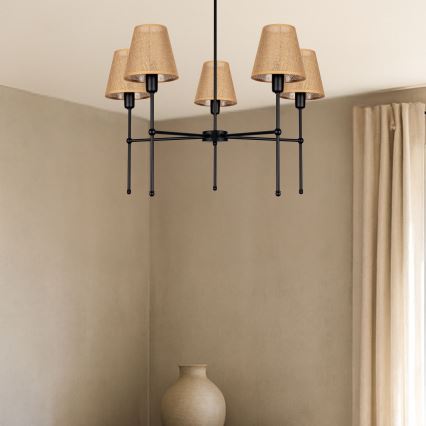 Lámpara de techo con varilla MADELA 5xE14/40W/230V yute/negro