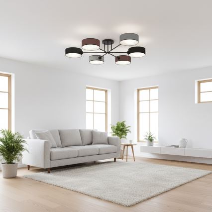 Lámpara de techo de montaje en superficie MAGA 6xE14/10W/230V negra/marrón/gris