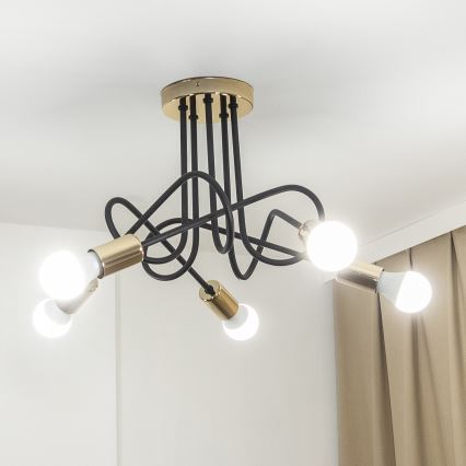 Lámpara de techo de montaje en superficie OXFORD 5xE27/15W/230V dorado/negro