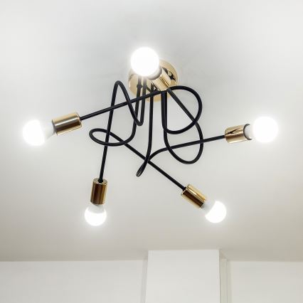 Lámpara de techo de montaje en superficie OXFORD 5xE27/15W/230V dorado/negro