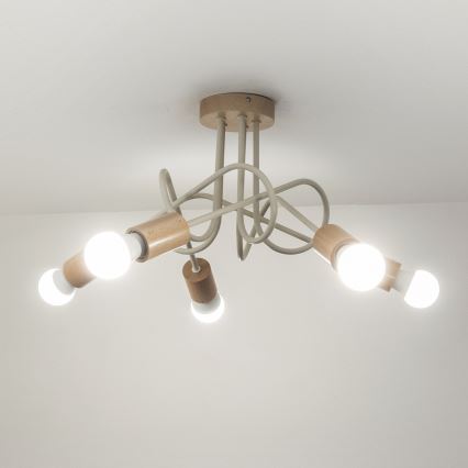 Lámpara de techo de montaje en superficie OXFORD 5xE27/15W/230V pino/crema