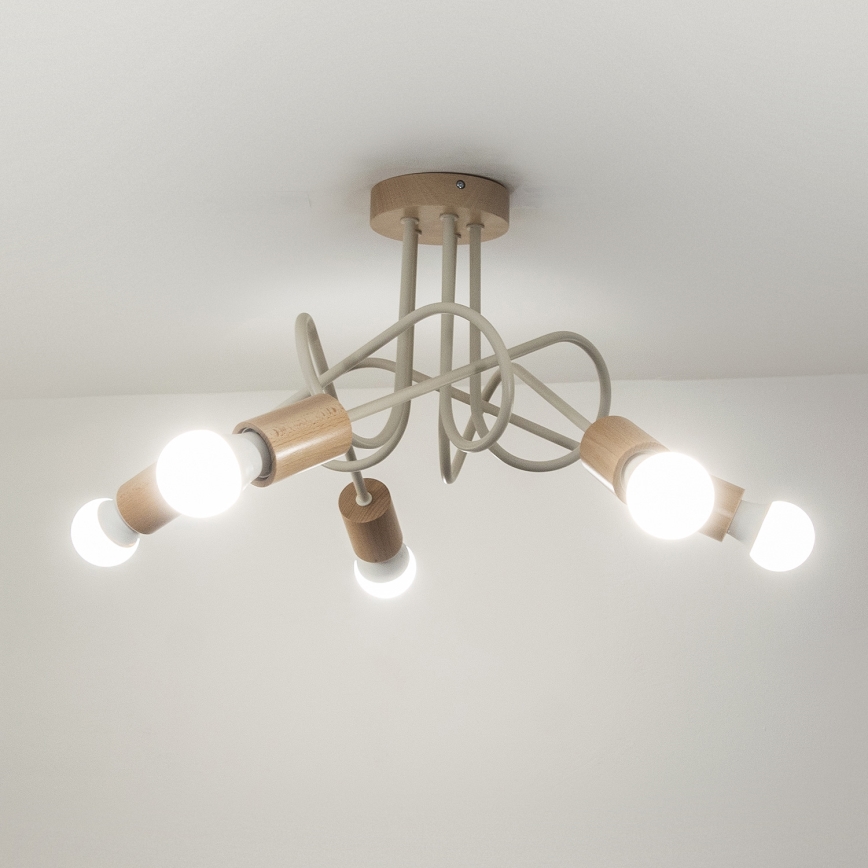 Lámpara de techo de montaje en superficie OXFORD 5xE27/15W/230V pino/crema