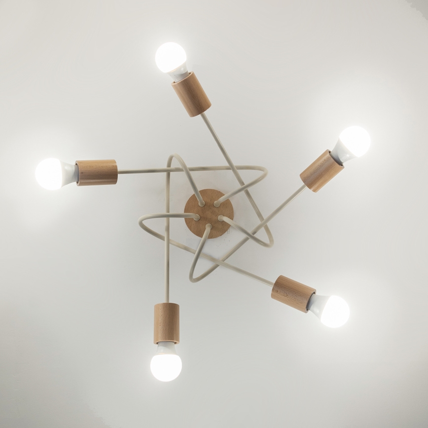 Lámpara de techo de montaje en superficie OXFORD 5xE27/15W/230V pino/crema