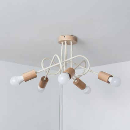 Lámpara de techo de montaje en superficie OXFORD 5xE27/15W/230V pino/crema