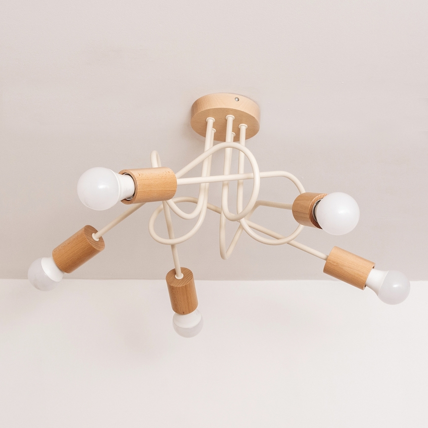 Lámpara de techo de montaje en superficie OXFORD 5xE27/15W/230V pino/crema