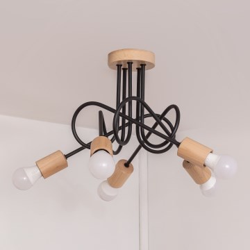 Lámpara de techo de montaje en superficie OXFORD 5xE27/15W/230V pino/negro