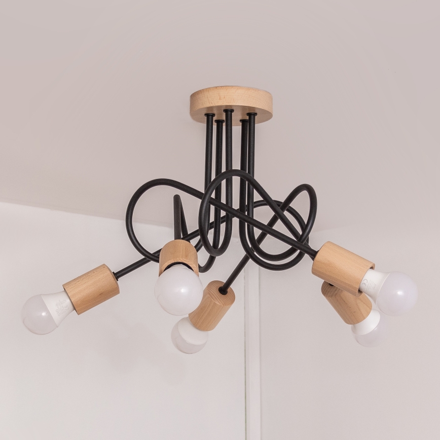 Lámpara de techo de montaje en superficie OXFORD 5xE27/15W/230V pino/negro