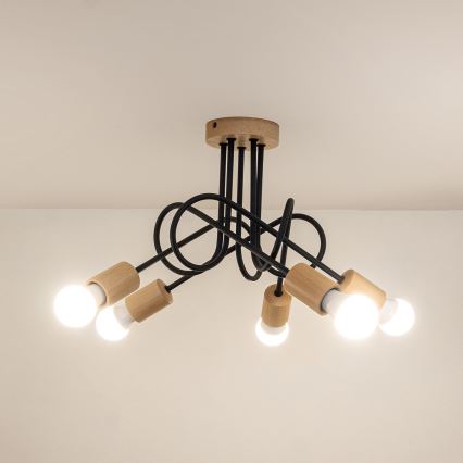 Lámpara de techo de montaje en superficie OXFORD 5xE27/15W/230V pino/negro