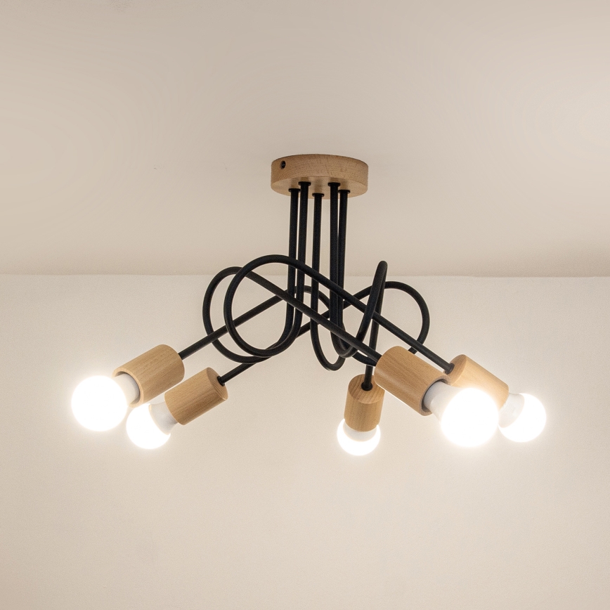 Lámpara de techo de montaje en superficie OXFORD 5xE27/15W/230V pino/negro