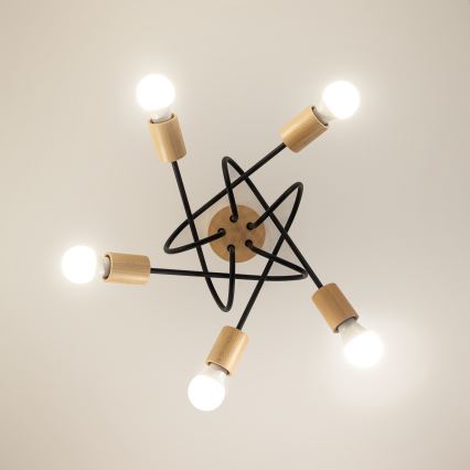 Lámpara de techo de montaje en superficie OXFORD 5xE27/15W/230V pino/negro