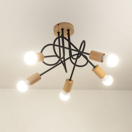 Lámpara de techo de montaje en superficie OXFORD 5xE27/15W/230V pino/negro