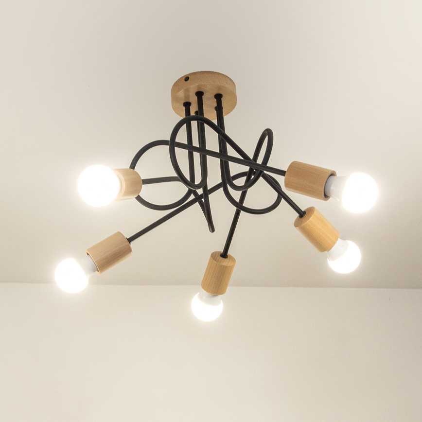 Lámpara de techo de montaje en superficie OXFORD 5xE27/15W/230V pino/negro