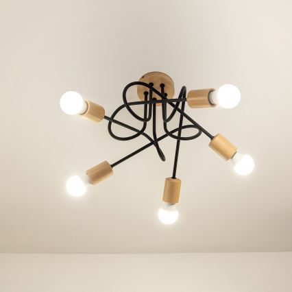 Lámpara de techo de montaje en superficie OXFORD 5xE27/15W/230V pino/negro