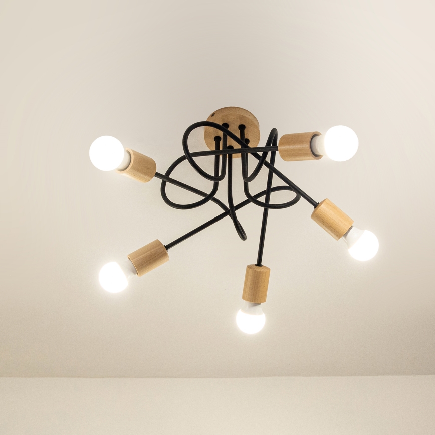 Lámpara de techo de montaje en superficie OXFORD 5xE27/15W/230V pino/negro