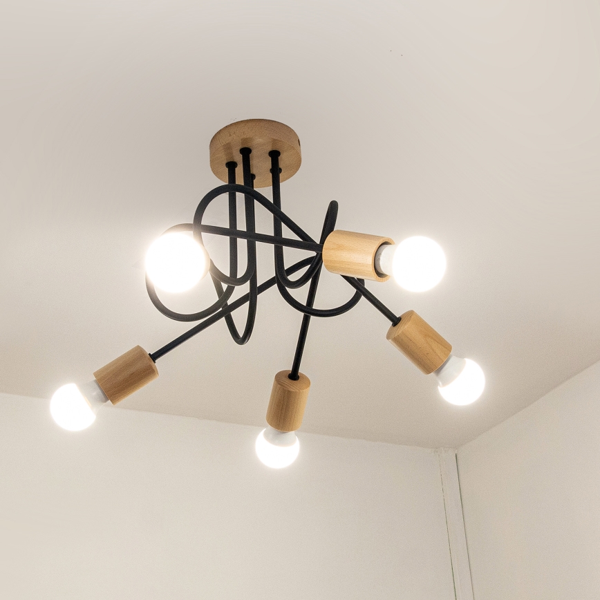 Lámpara de techo de montaje en superficie OXFORD 5xE27/15W/230V pino/negro