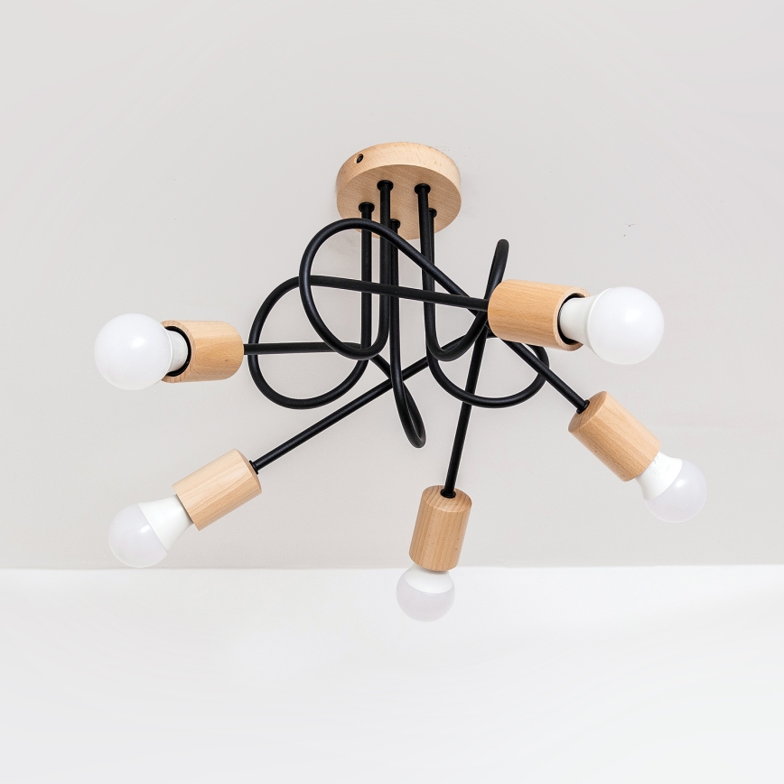 Lámpara de techo de montaje en superficie OXFORD 5xE27/15W/230V pino/negro