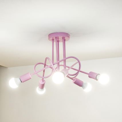 Lámpara de techo de montaje en superficie OXFORD 5xE27/15W/230V, rosa