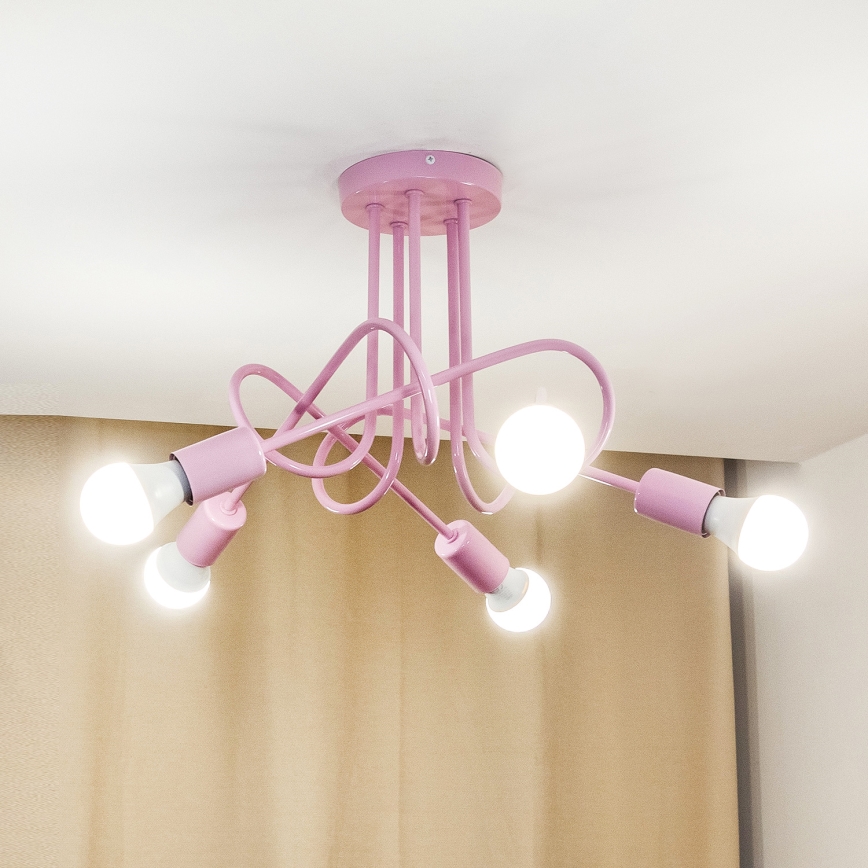 Lámpara de techo de montaje en superficie OXFORD 5xE27/15W/230V, rosa