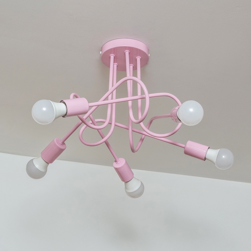 Lámpara de techo de montaje en superficie OXFORD 5xE27/15W/230V, rosa