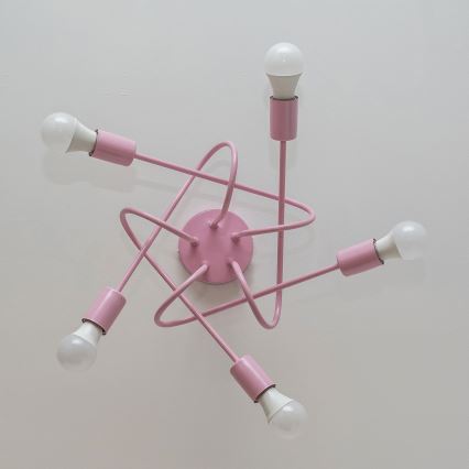 Lámpara de techo de montaje en superficie OXFORD 5xE27/15W/230V, rosa