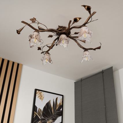 Lámpara de techo de montaje en superficie ROZETA 5xE14/40W/230V, acabado en bronce