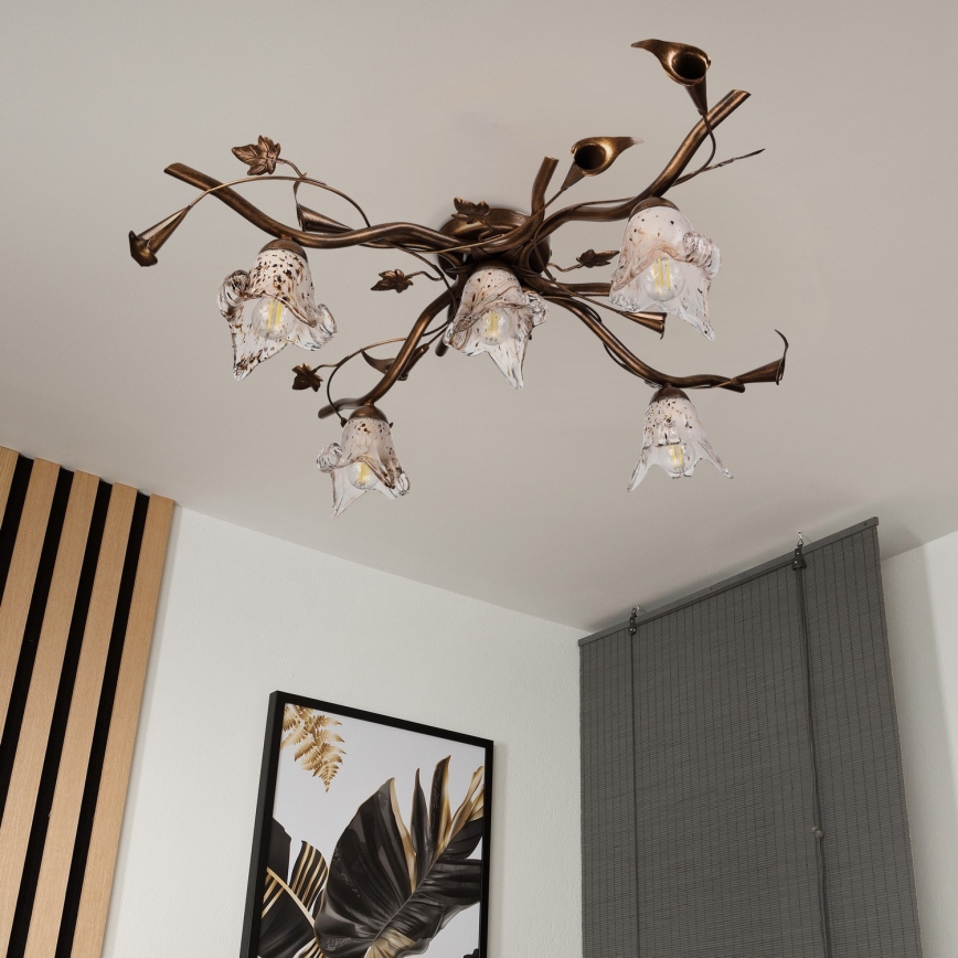 Lámpara de techo de montaje en superficie ROZETA 5xE14/40W/230V, acabado en bronce