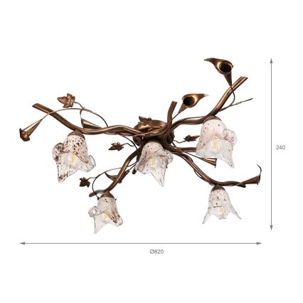 Lámpara de techo de montaje en superficie ROZETA 5xE14/40W/230V, acabado en bronce