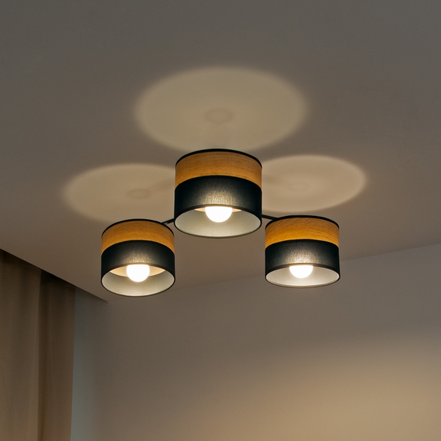 Lámpara de techo de superficie ALBA 3xE27/15W/230V Ø 66 cm negro/marrón