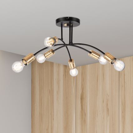 Lámpara de techo de superficie ANYA 6xE27/15W/230V negro/dorado
