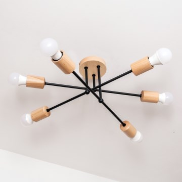 Lámpara de techo de superficie CAMBRIDGE 6xE27/15W/230V, acabado en pino