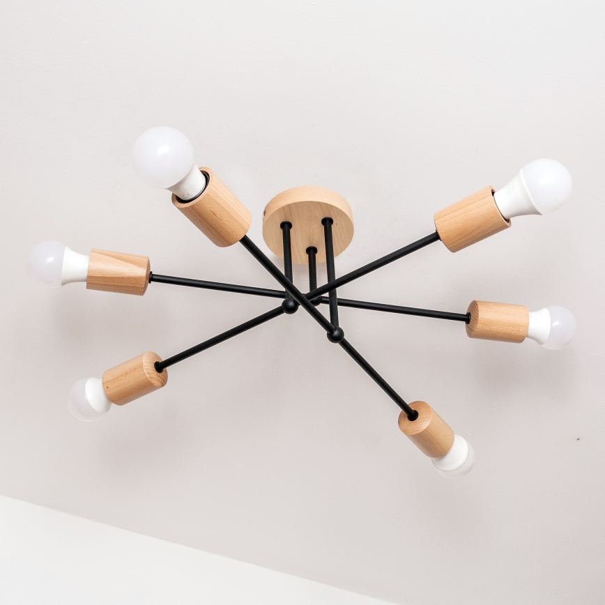 Lámpara de techo de superficie CAMBRIDGE 6xE27/15W/230V, acabado en pino