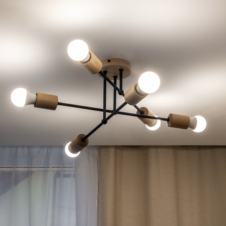 Lámpara de techo de superficie CAMBRIDGE 6xE27/15W/230V, acabado en pino